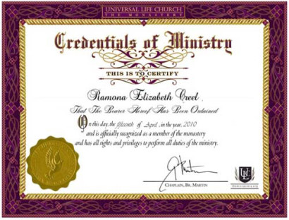 Fascist State -- ULC Ordination Certificate