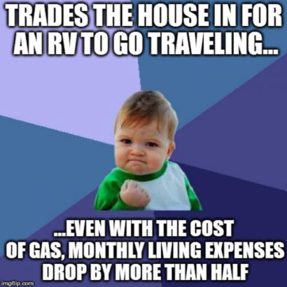 When Life On The Road Costs Less Than Staying Put -- a look at the exrremeley-reduced expenses that accompany full-time RVing (#blogpost #RVlifestyle #RVer #fulltimer #fulltimeRVing #Airstream #frugalliving #tinyhouse #savingmoney #homeiswhereyouparkit) at http://ramonacreel.com/2018/01/24/living-in-a-tin-can/life-on-the-road-costs-less/